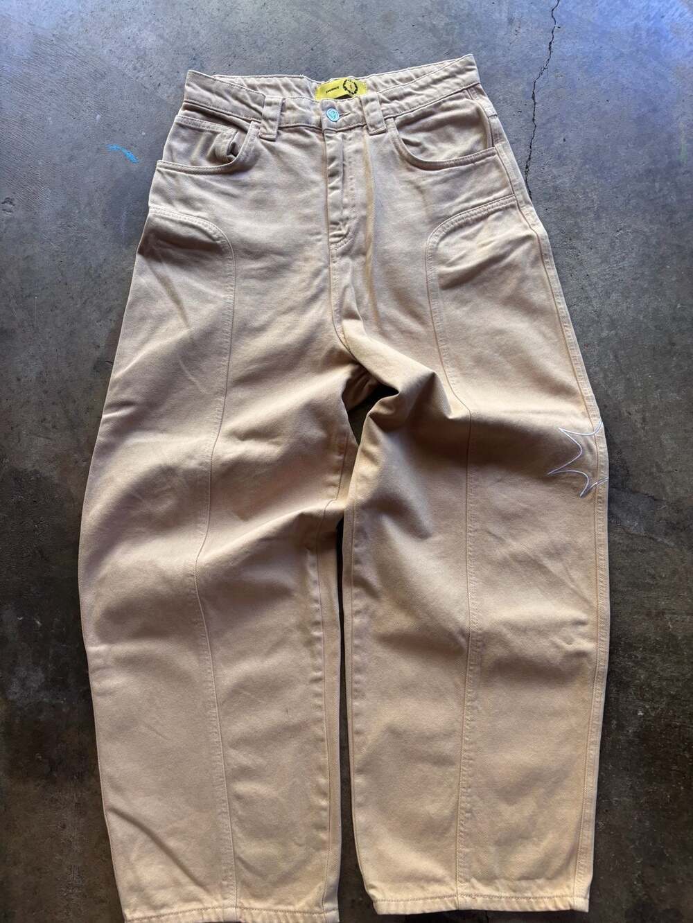 Protect Tan Heavyweight Denim Pants with Crown Embroidery